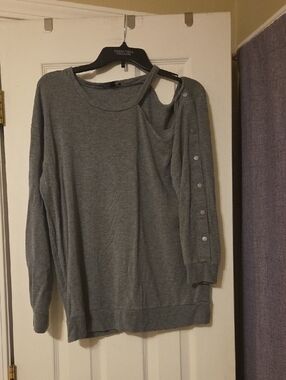 Express Heather Gray Knit Top with Crew Neck
